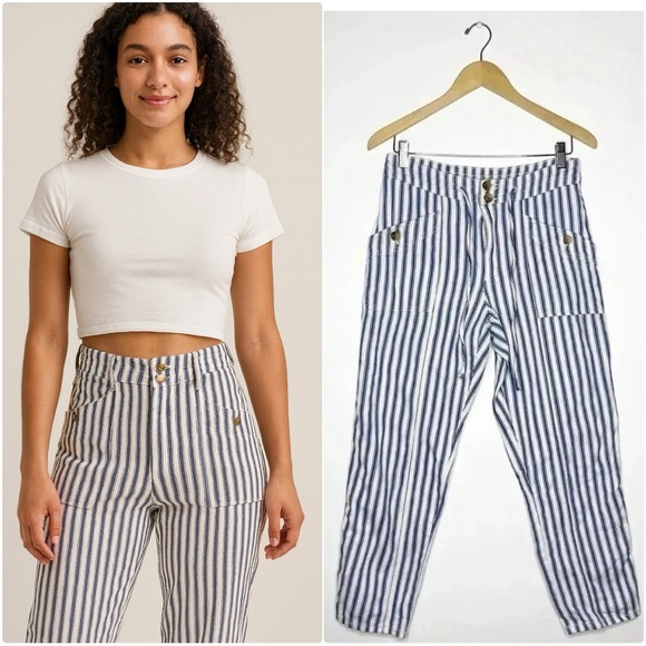 American Eagle High Rise Taper Cotton Pants Striped Size 6 - Picture 1 of 9